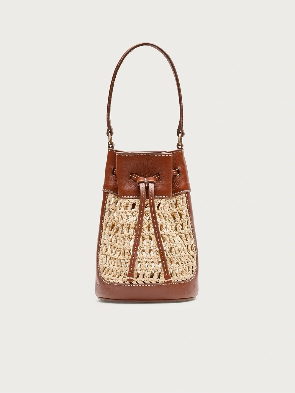 NWT J. Crew Drawstring Bag in English Saddle Leather and Straw